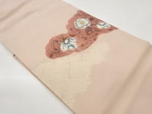 縮緬地手描き絞り草花模様名古屋帯